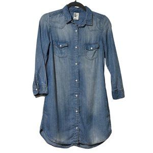 H & M Denim women’s size 4 factory distressed pockets long sleeve shirt dress